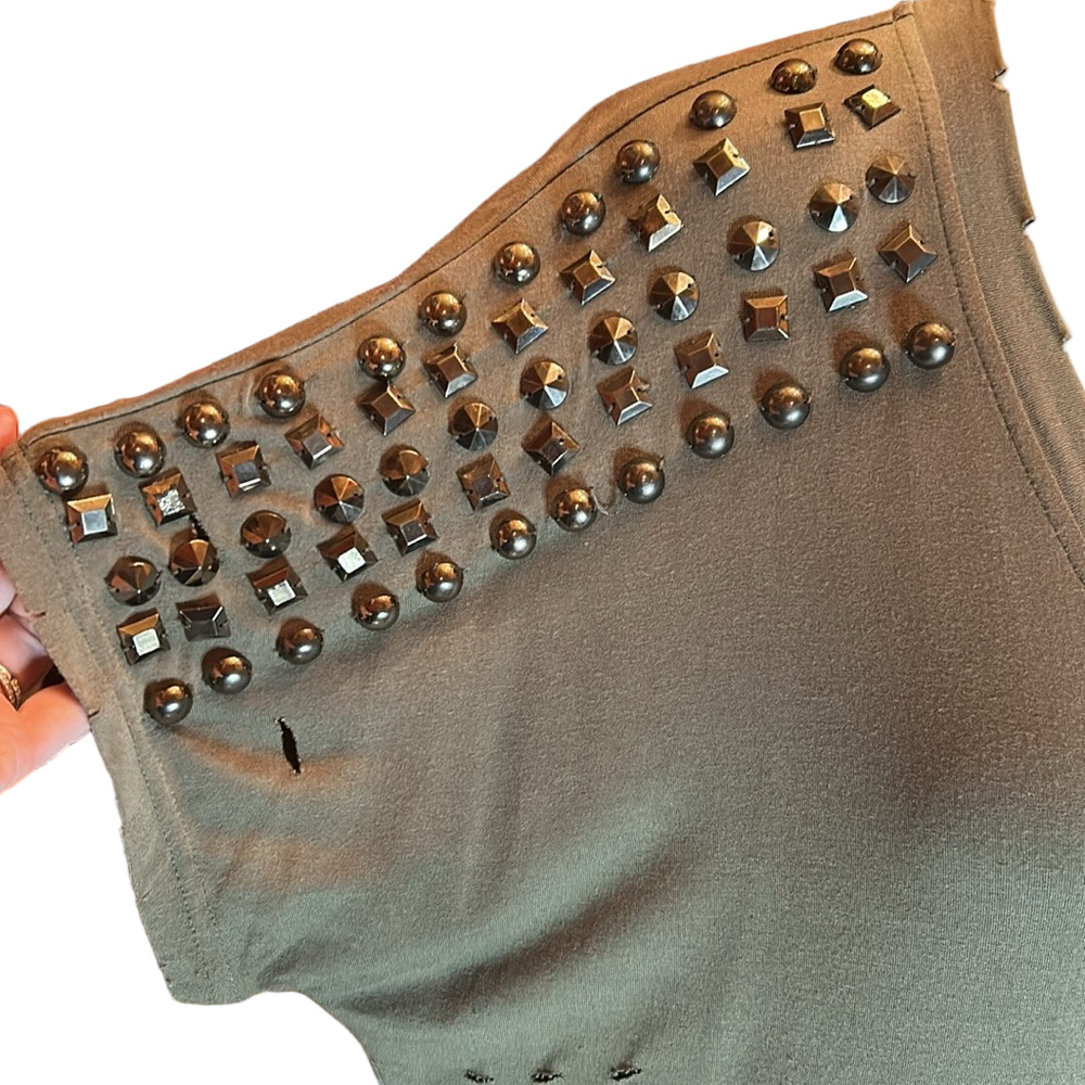 ANTHROPOLOGIE’S “POL” Army Green Distressed Tee Dress w/ Stud Decor Size M - Picture 5 of 13